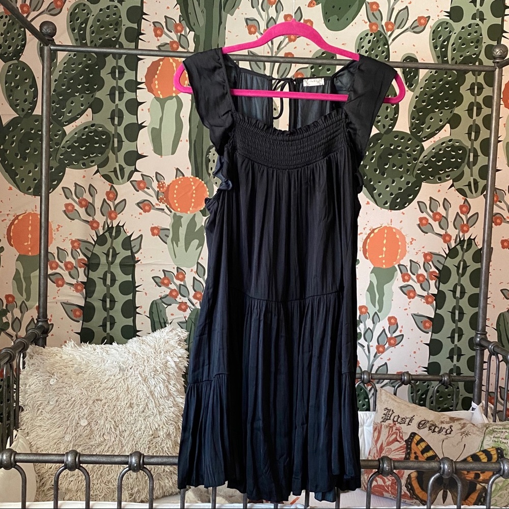 Free People Black Satin Babydoll Dress